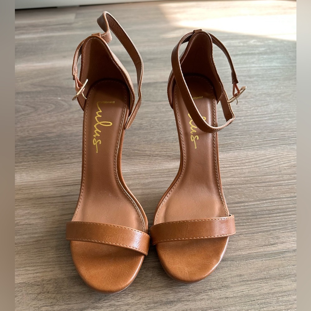 Elsi Stacked Tan Ankle Strap Heels